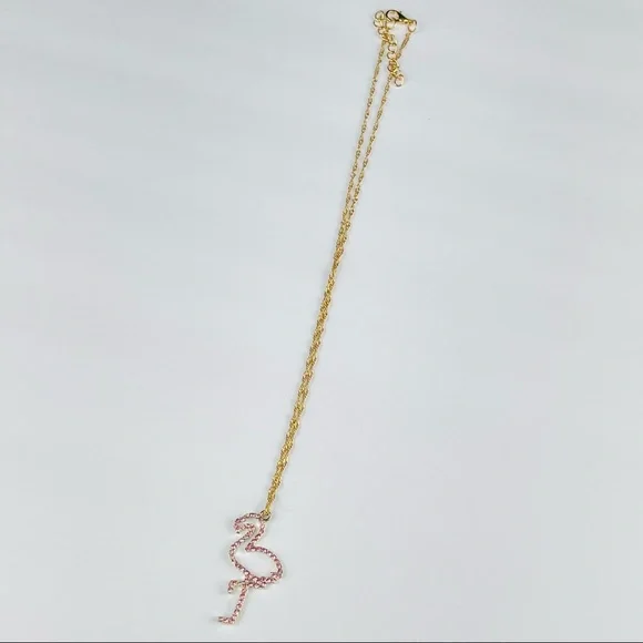 🔴🔴 NEW Pink Flamingo Rhinestone Necklace Chain Necklace Pink - Picture 7 of 13